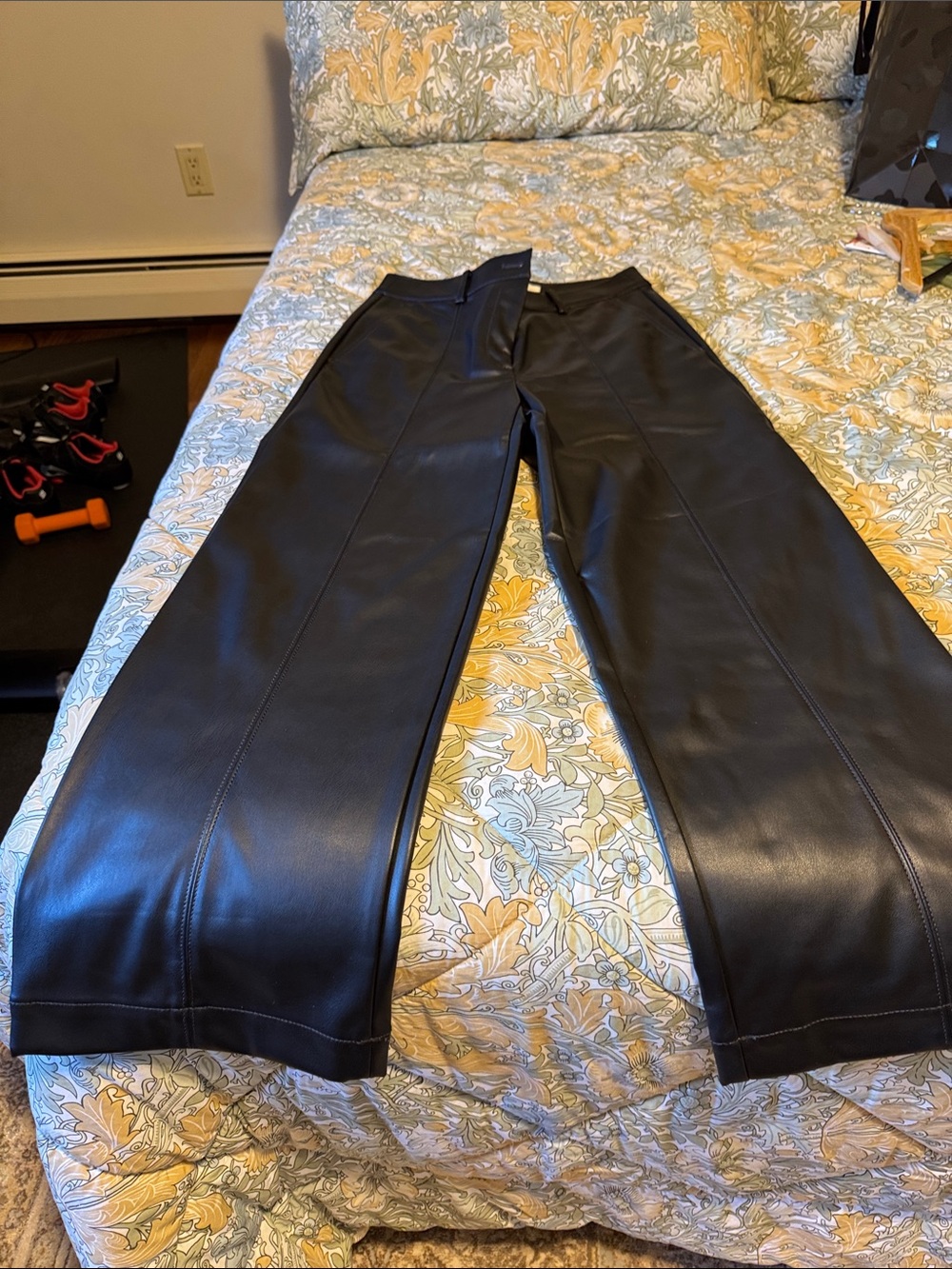 LOFT Black Faux Leather Wide-Leg Women's Pants